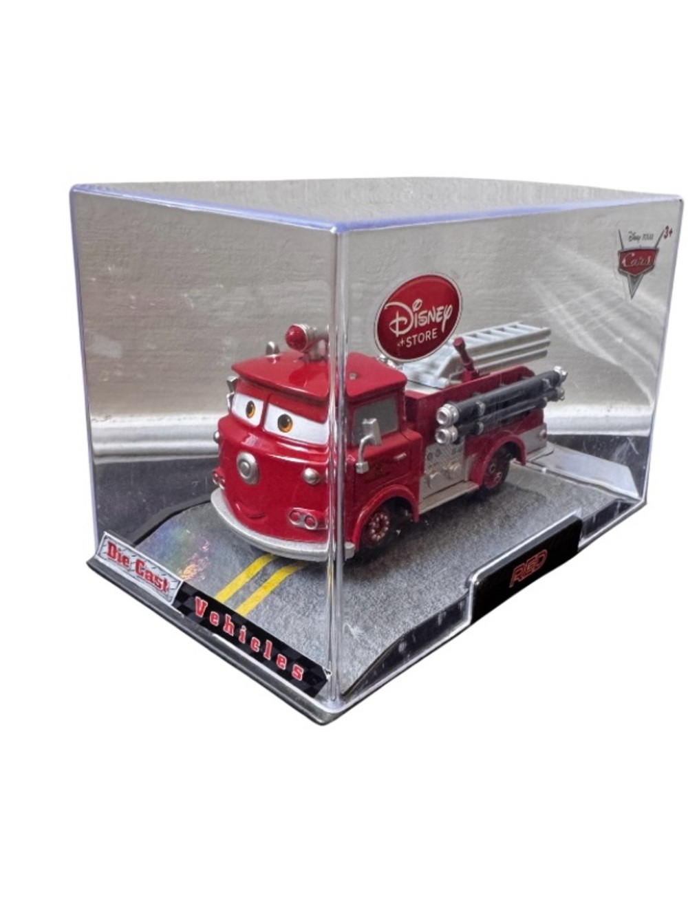 NIB Disney Store Pixar RED Firetruck Die-Cast 1:43 Acrylic Case